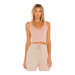 Free People Crop Top Solid Rib Brami V Neckline Wide Straps in Almond XS